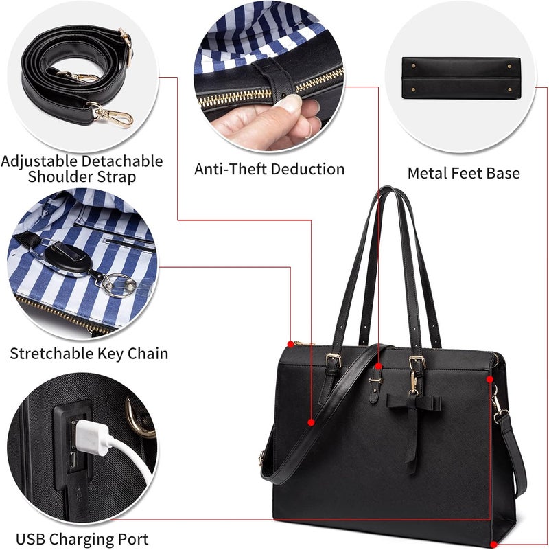 Keyli 4pc Sets Laptop Bag for Women Large Leather Laptop Briefcase with USB Charging Port Computer Shoulder tote Bags Purse - Image 4